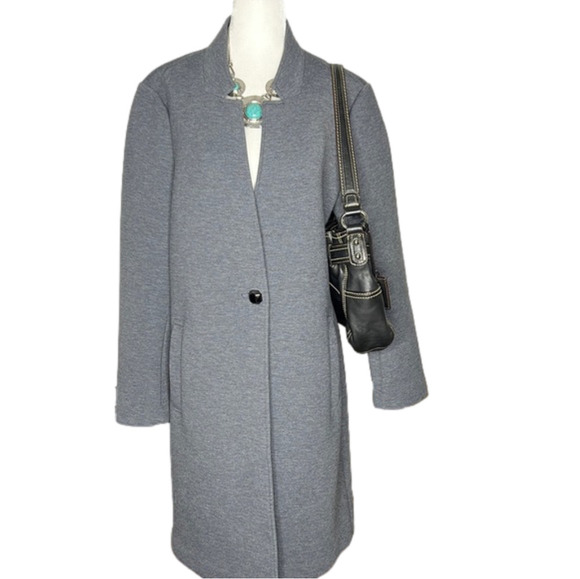 Nanette Lepore Scuba Grey Coat with Notched  Collar - Picture 1 of 13